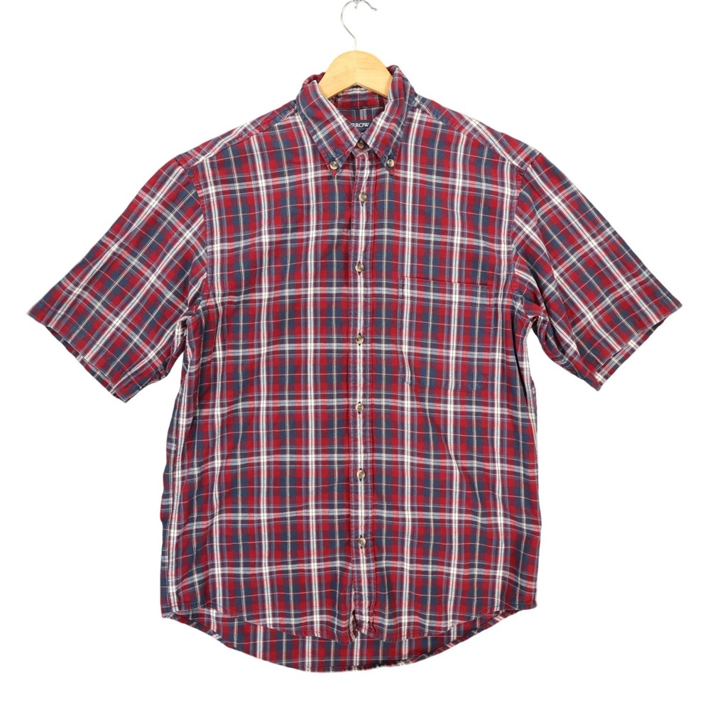 Arrow Button Down Mens Size S Red Excellent Plaid Short‎ Sleeve